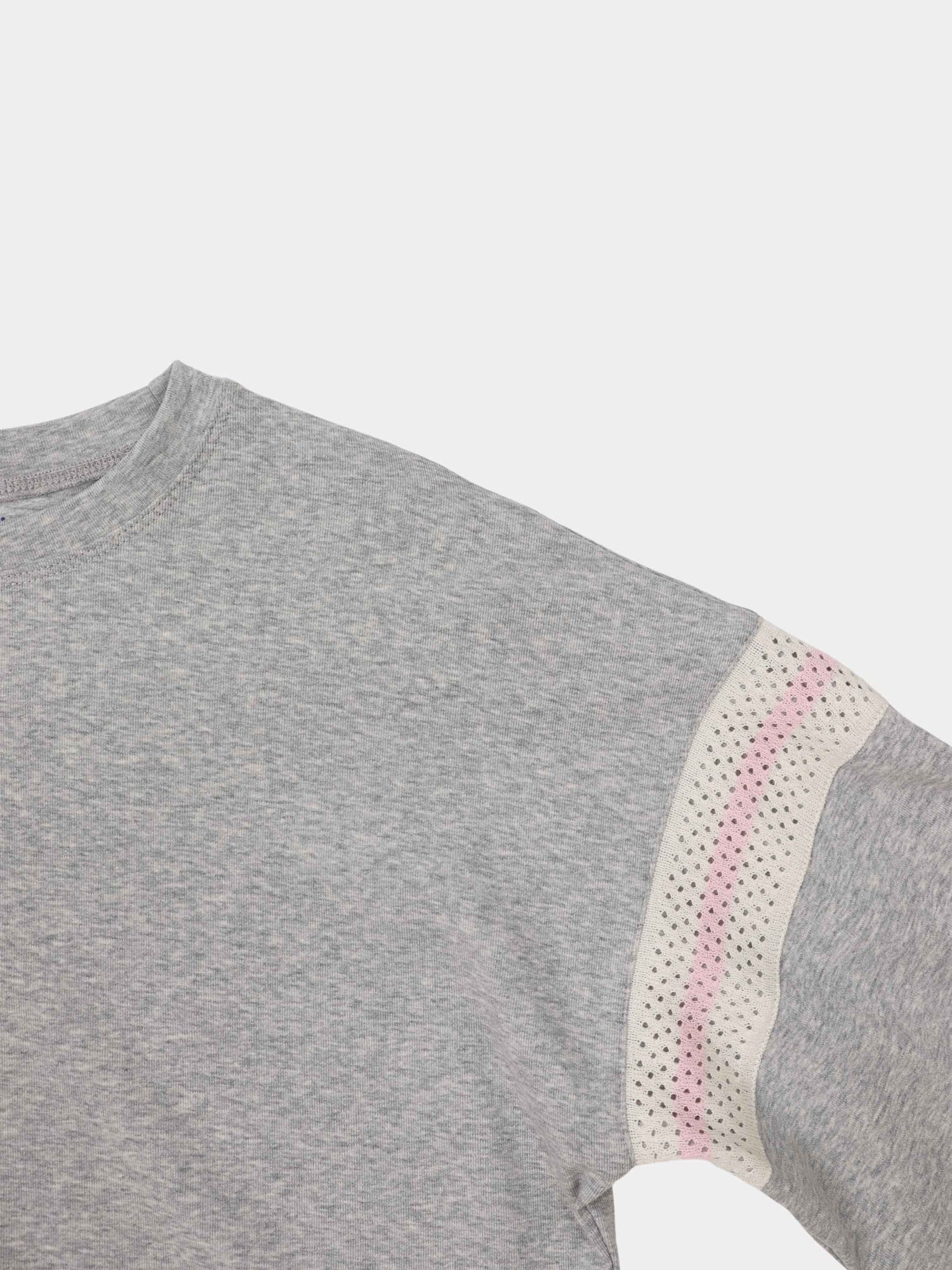 Crochet Stripe Boxy Tee-Grey/Pink/Cream