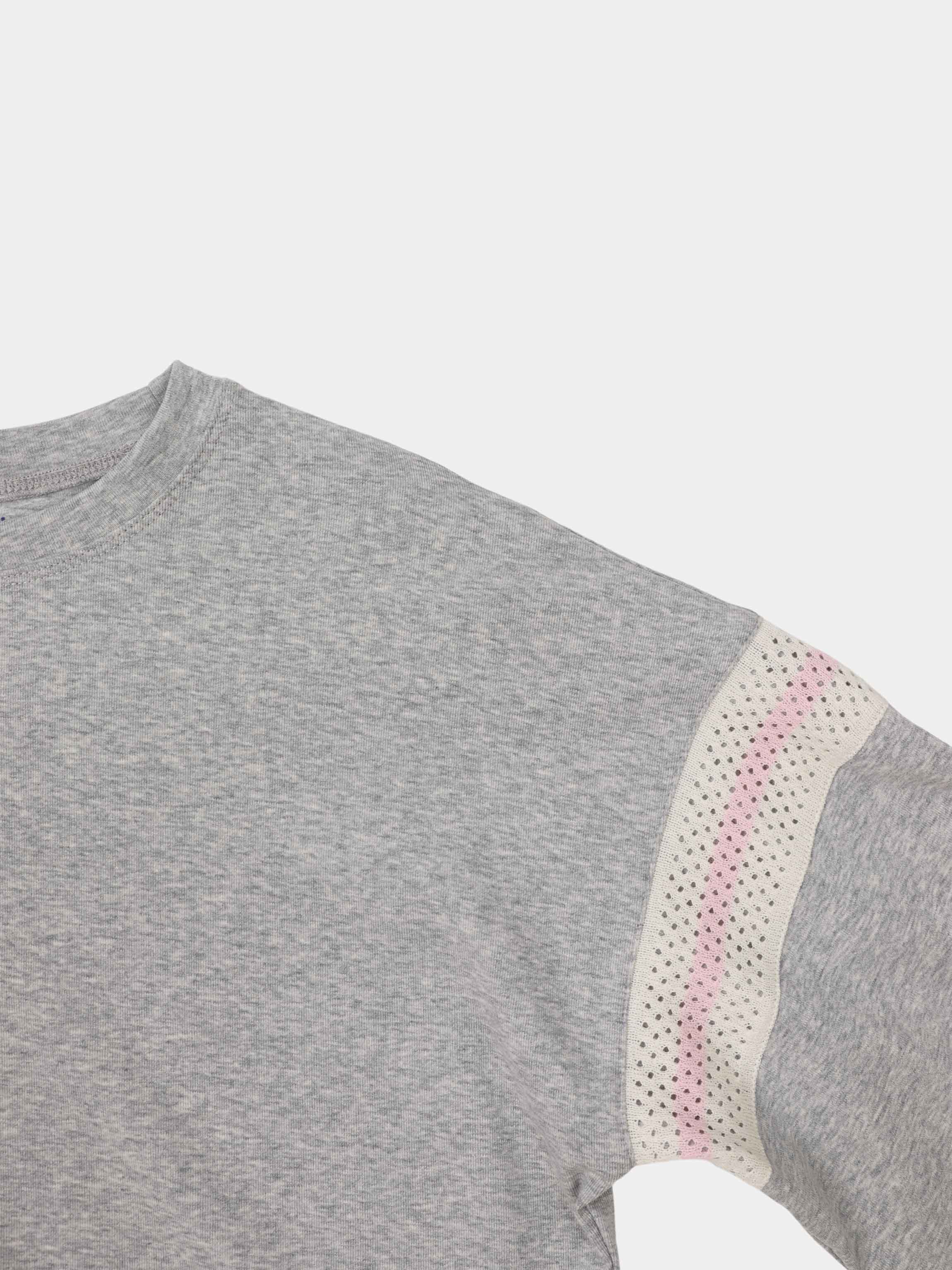 Crochet Stripe Boxy Tee-Grey/Pink/Cream