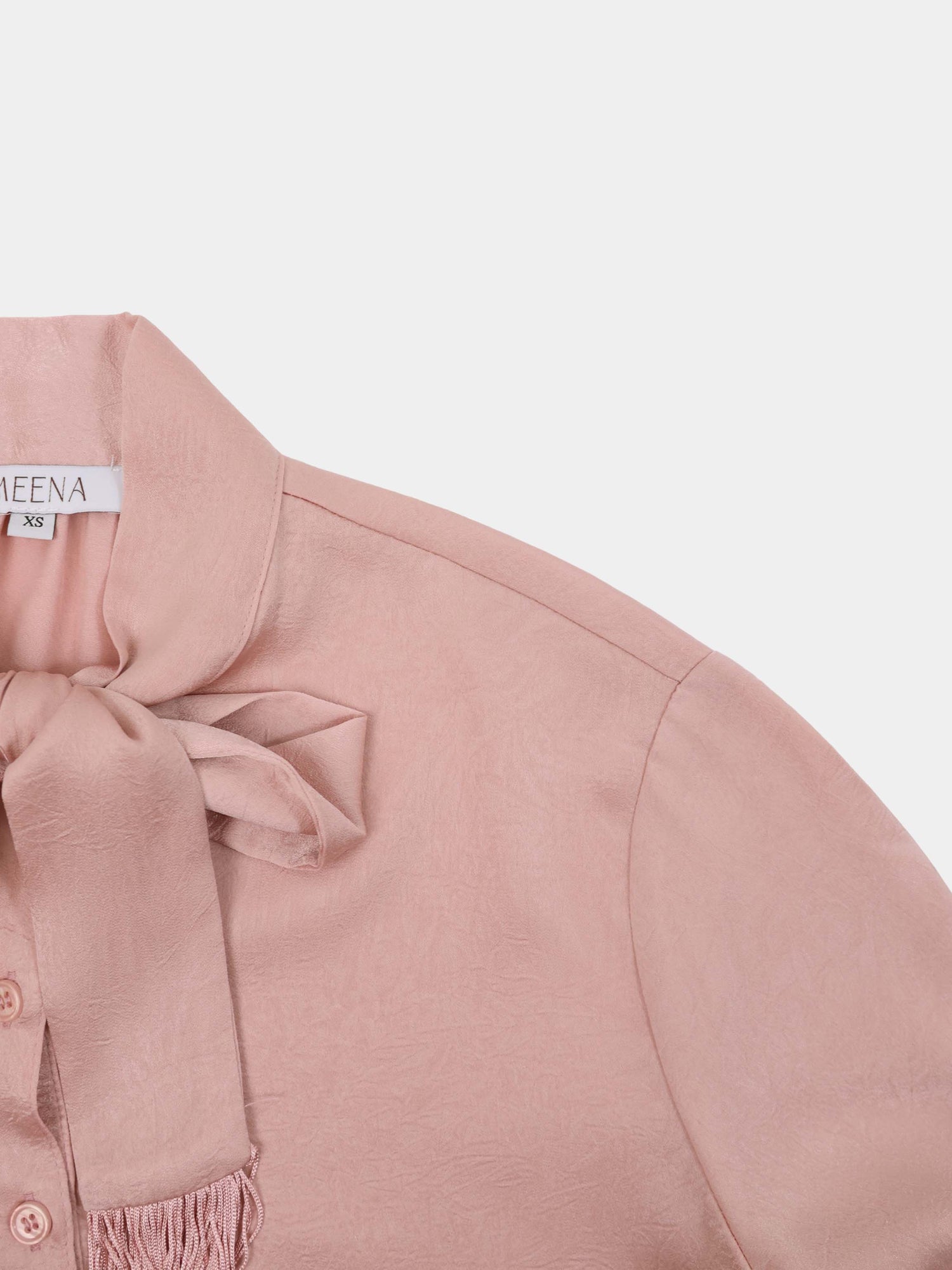 Fringe Bow Blouse-Pink