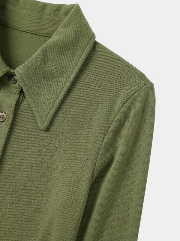 Button Down Ribbed Maxi Dress-Olive