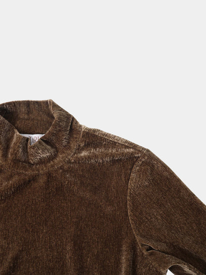 Textured Velour Turtleneck - Taupe