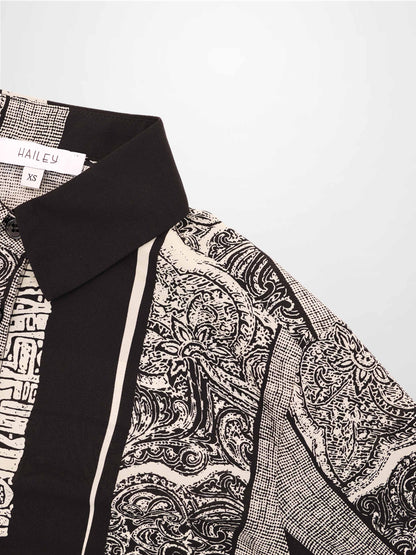 Button Down Collared Blouse-Mix Print