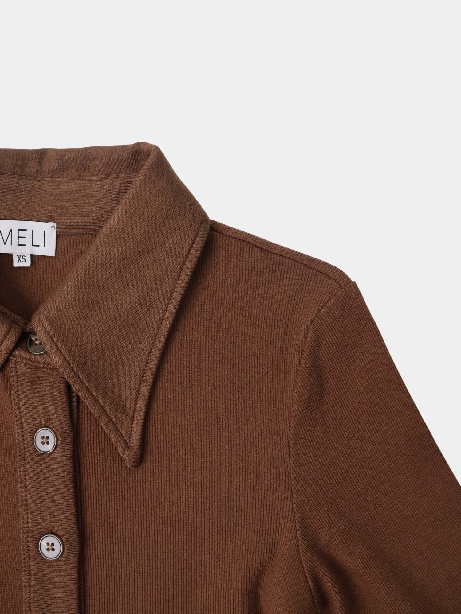Ribbed Button Down Shirt-Brown