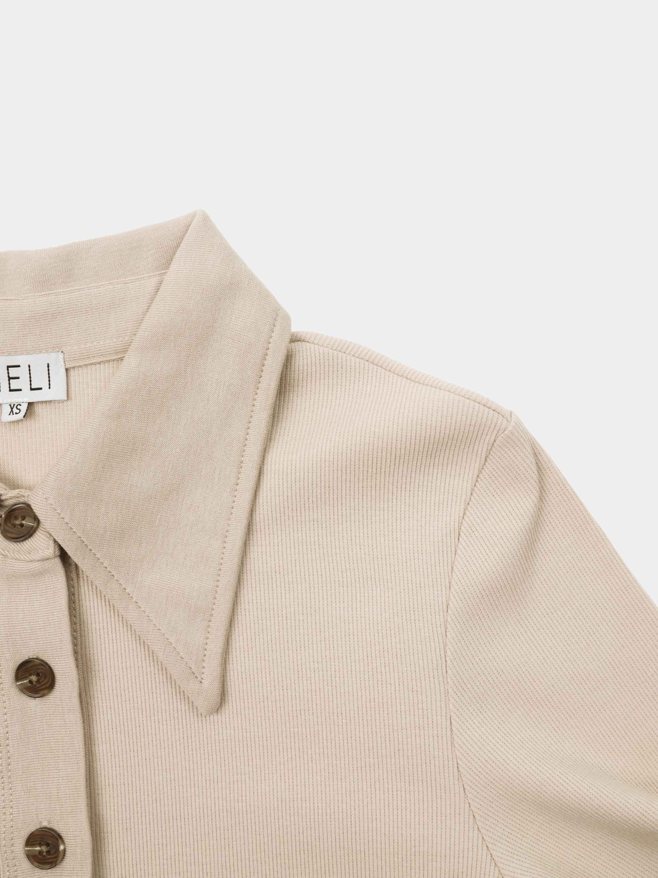 Ribbed Button Down Shirt-Taupe
