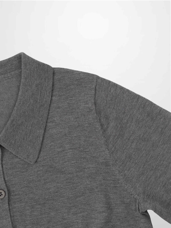 Wool Blend Collared Cardigan-Grey