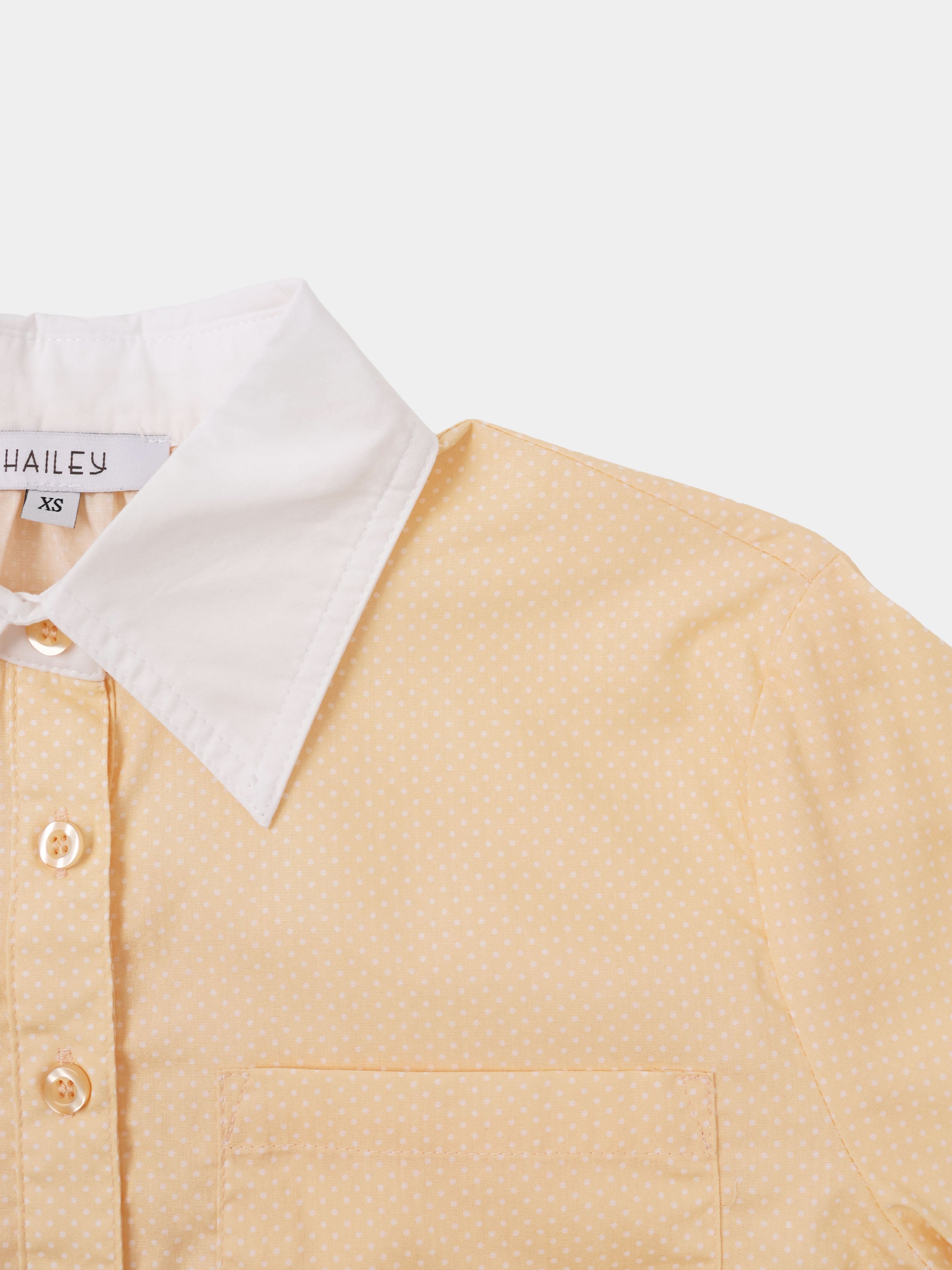 White Collar Mini Dot Shirt-Yellow/White