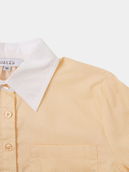 White Collar Mini Dot Shirt-Yellow/White
