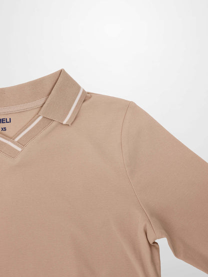 Collared High V T-Shirt-Bone