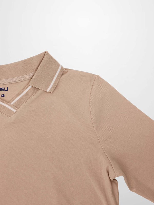 Collared High V T-Shirt-Bone