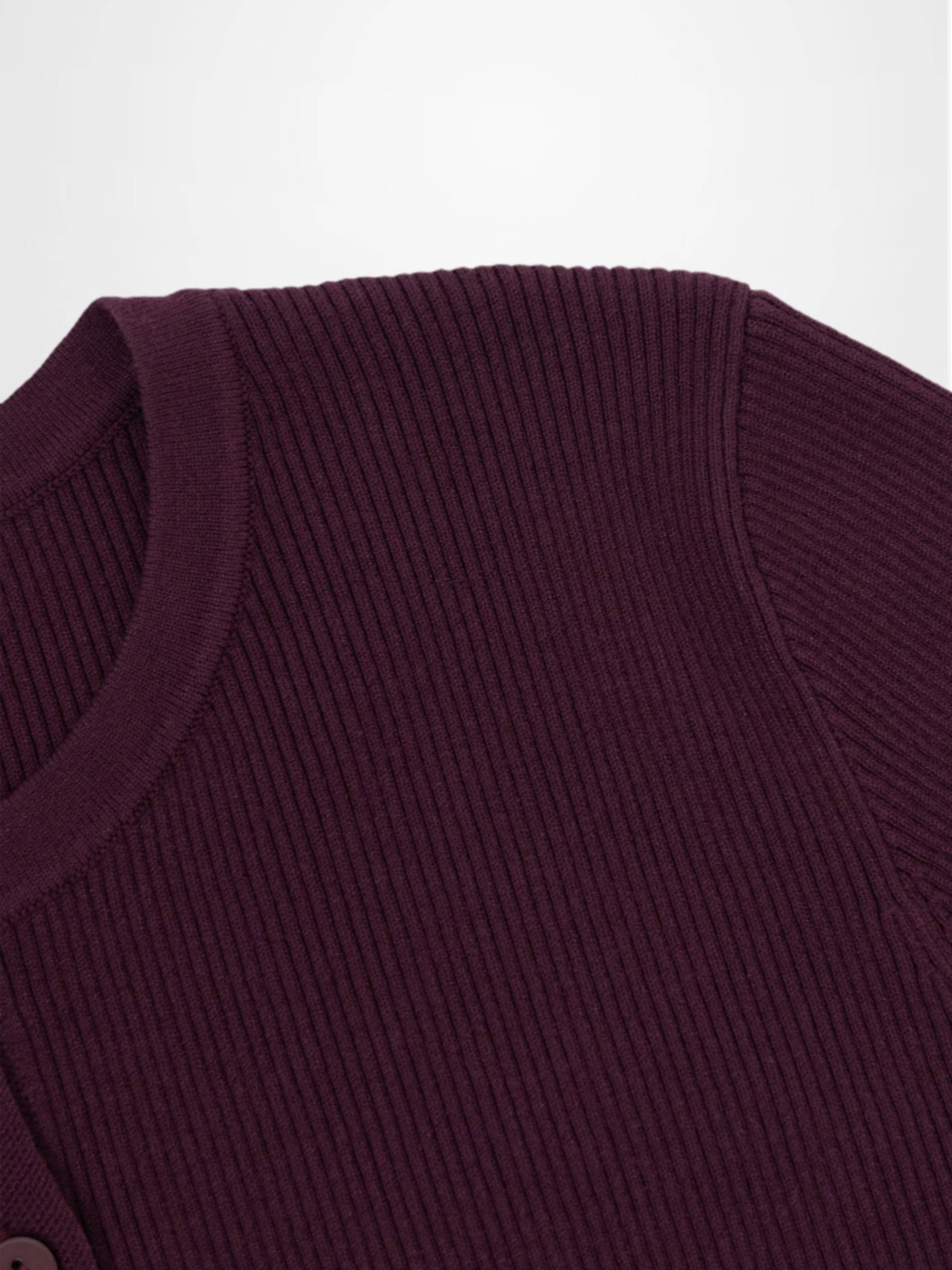 Ribbed Crew Neck Cardigan-Eggplant