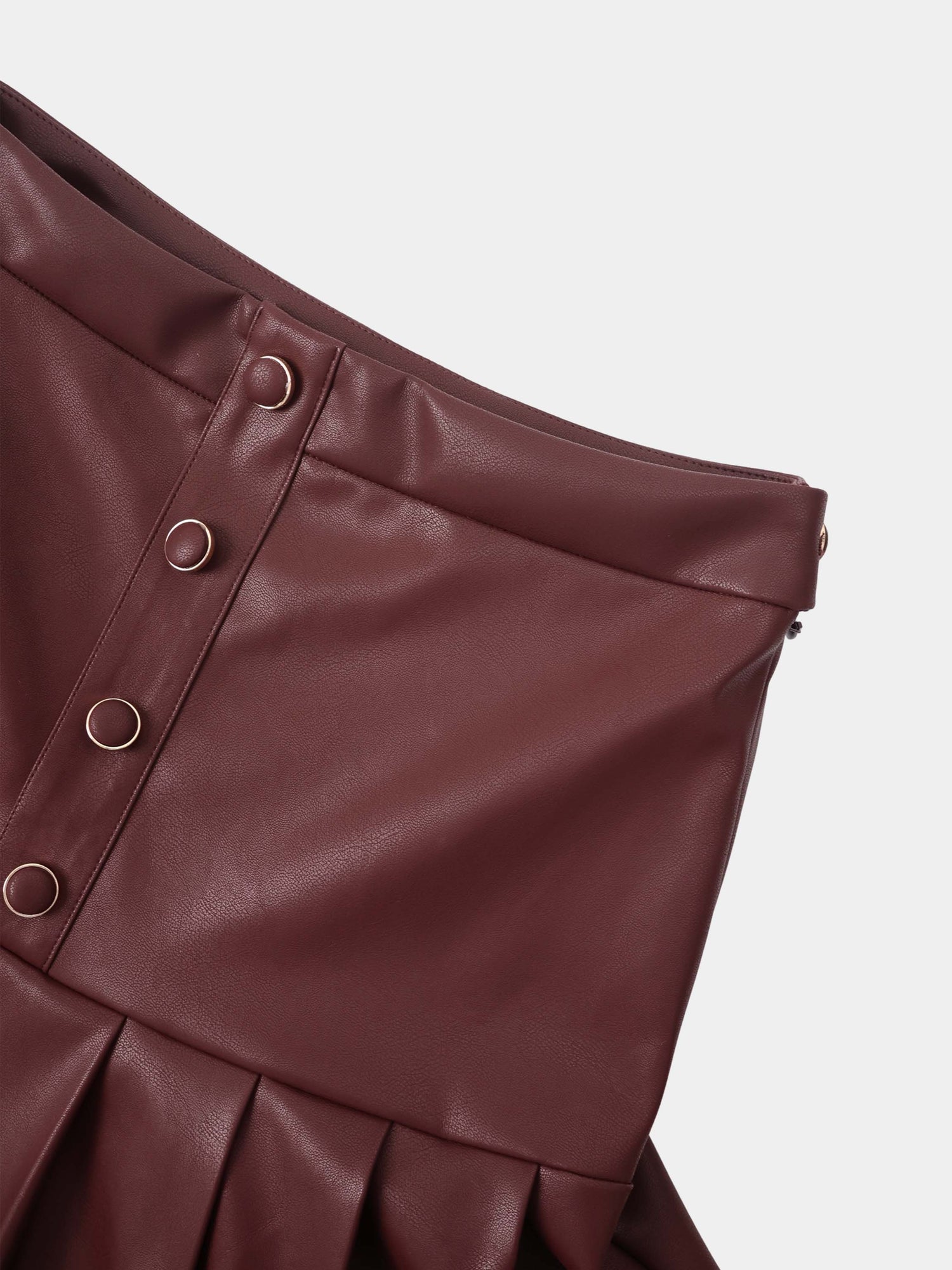 Yoke Faux Leather Pleat Skirt - Burgundy