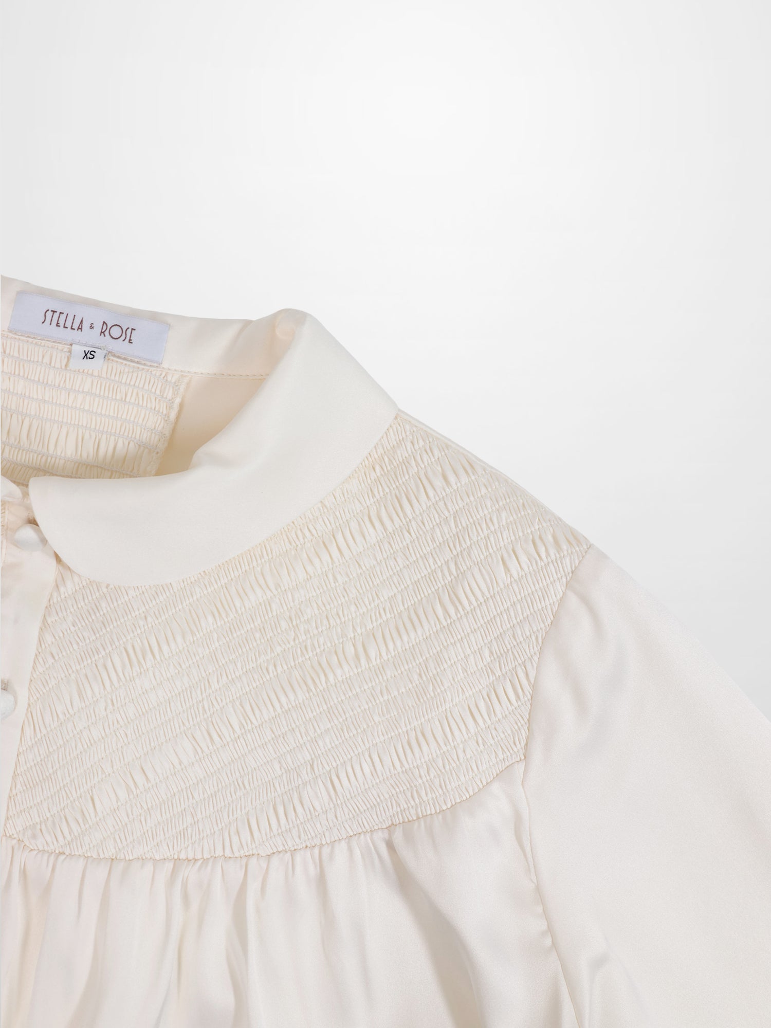 Faux Satin Micro Stitch Blouse-Cream