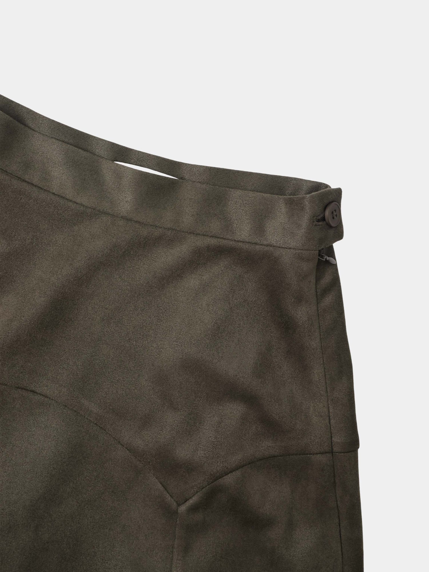 Curved Yoke Faux Suede Skirt - Green