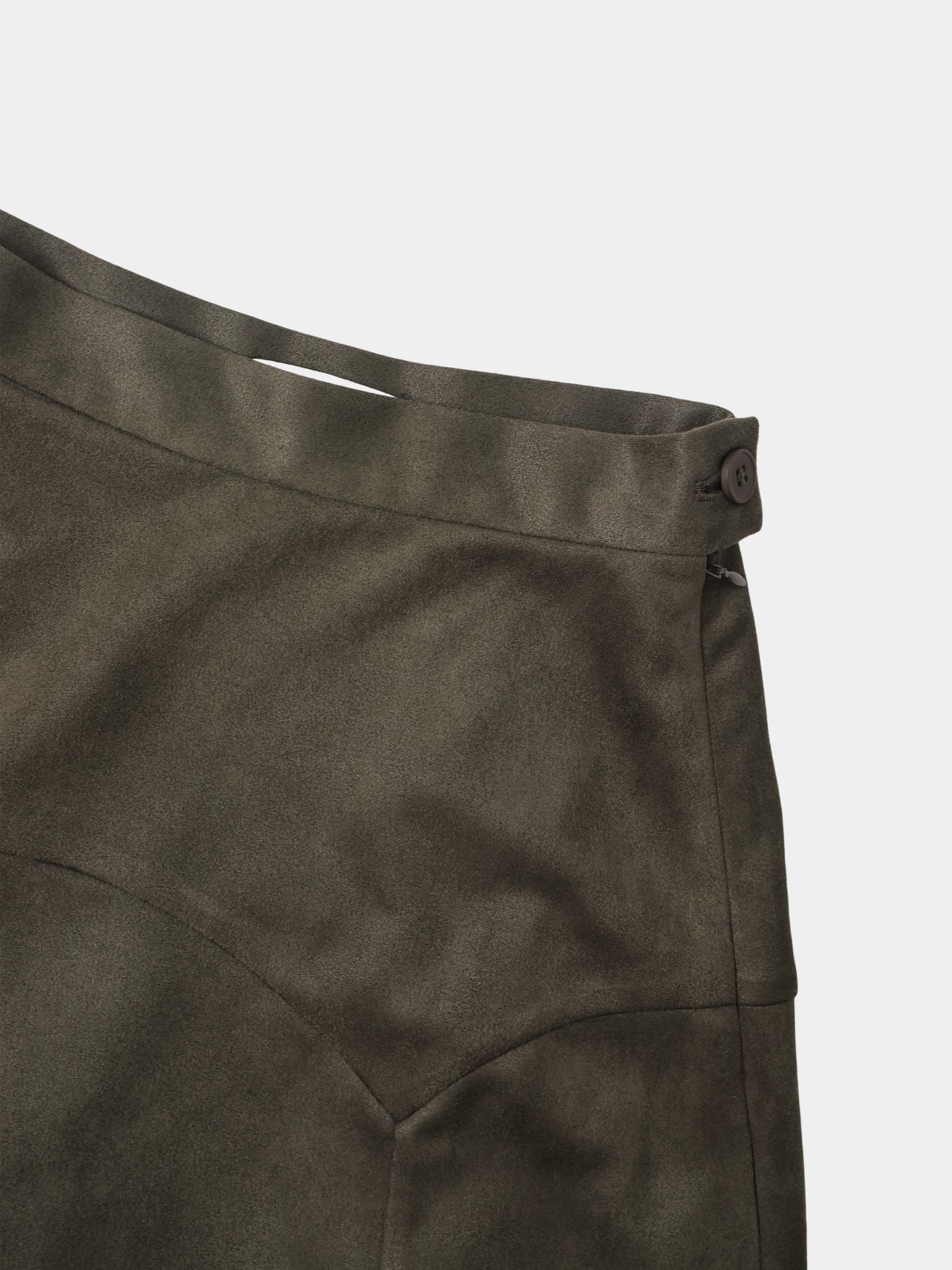 Curved Yoke Faux Suede Skirt - Green