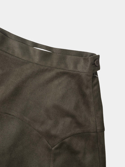 Curved Yoke Faux Suede Skirt - Green