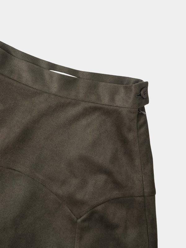 Curved Yoke Faux Suede Skirt - Green
