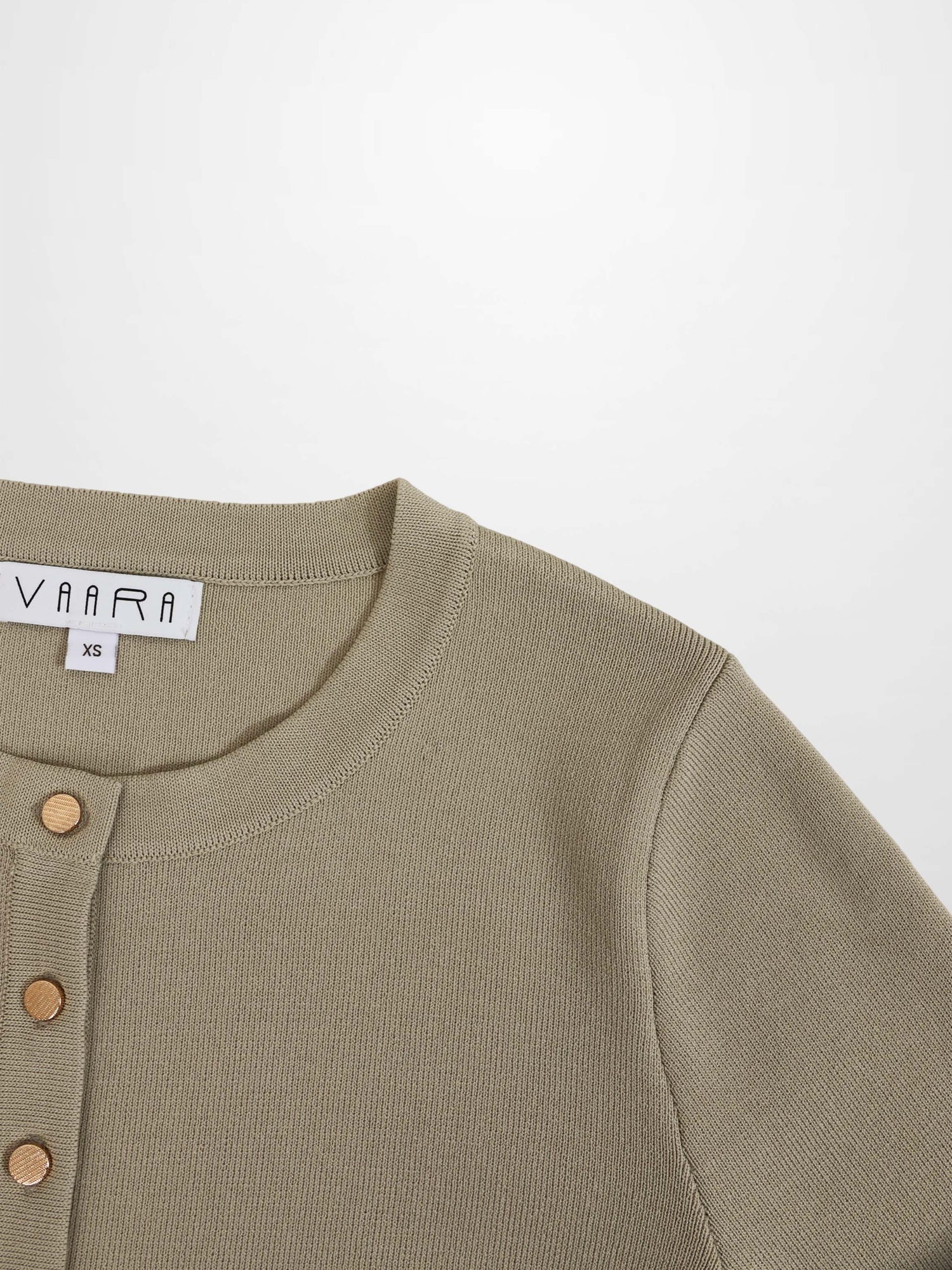 Gold Button Crop Cardigan-Latte