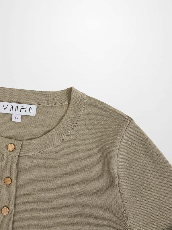 Gold Button Crop Cardigan-Latte
