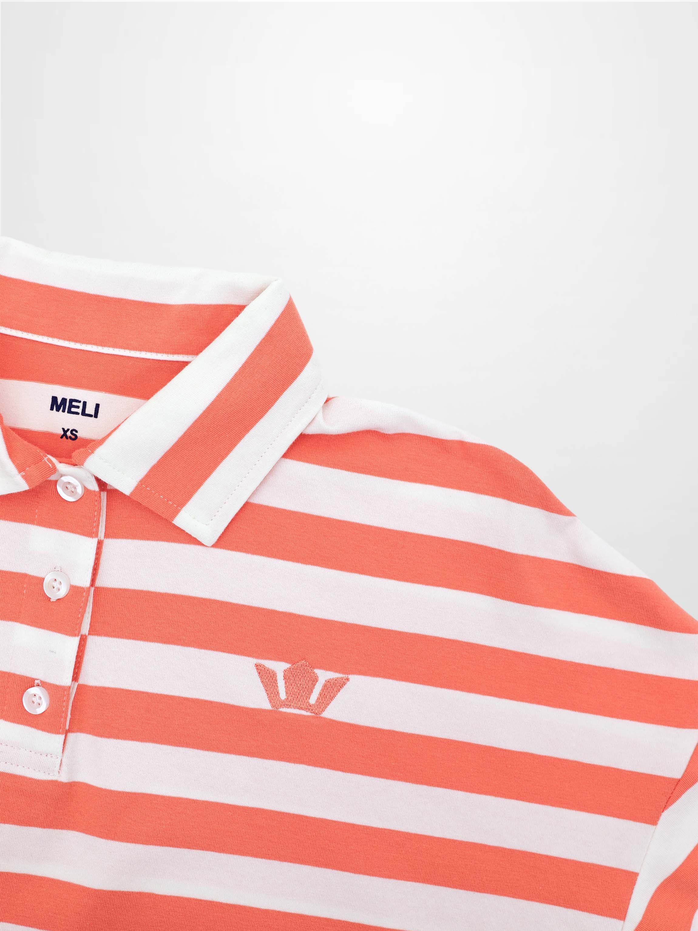 Striped Collar Bomber Tee-Coral/White