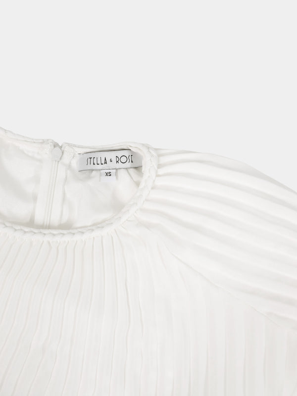 Micro Pleat Dress-White