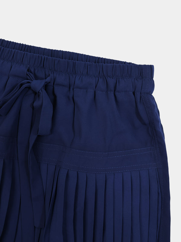 Chiffon Drop Waist Pleat Skirt-Navy