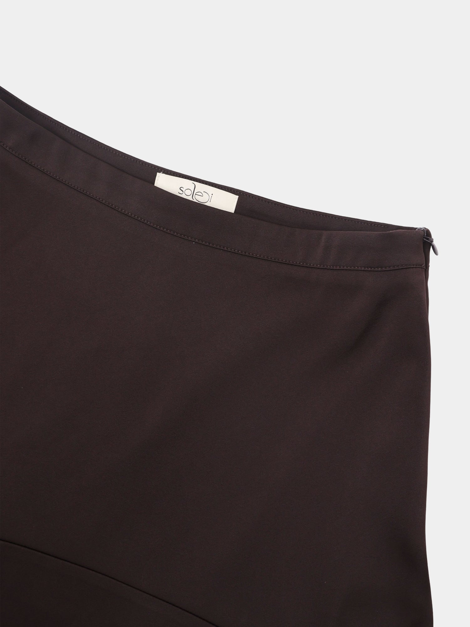 Curved Yoke Faux Satin Skirt - Brown