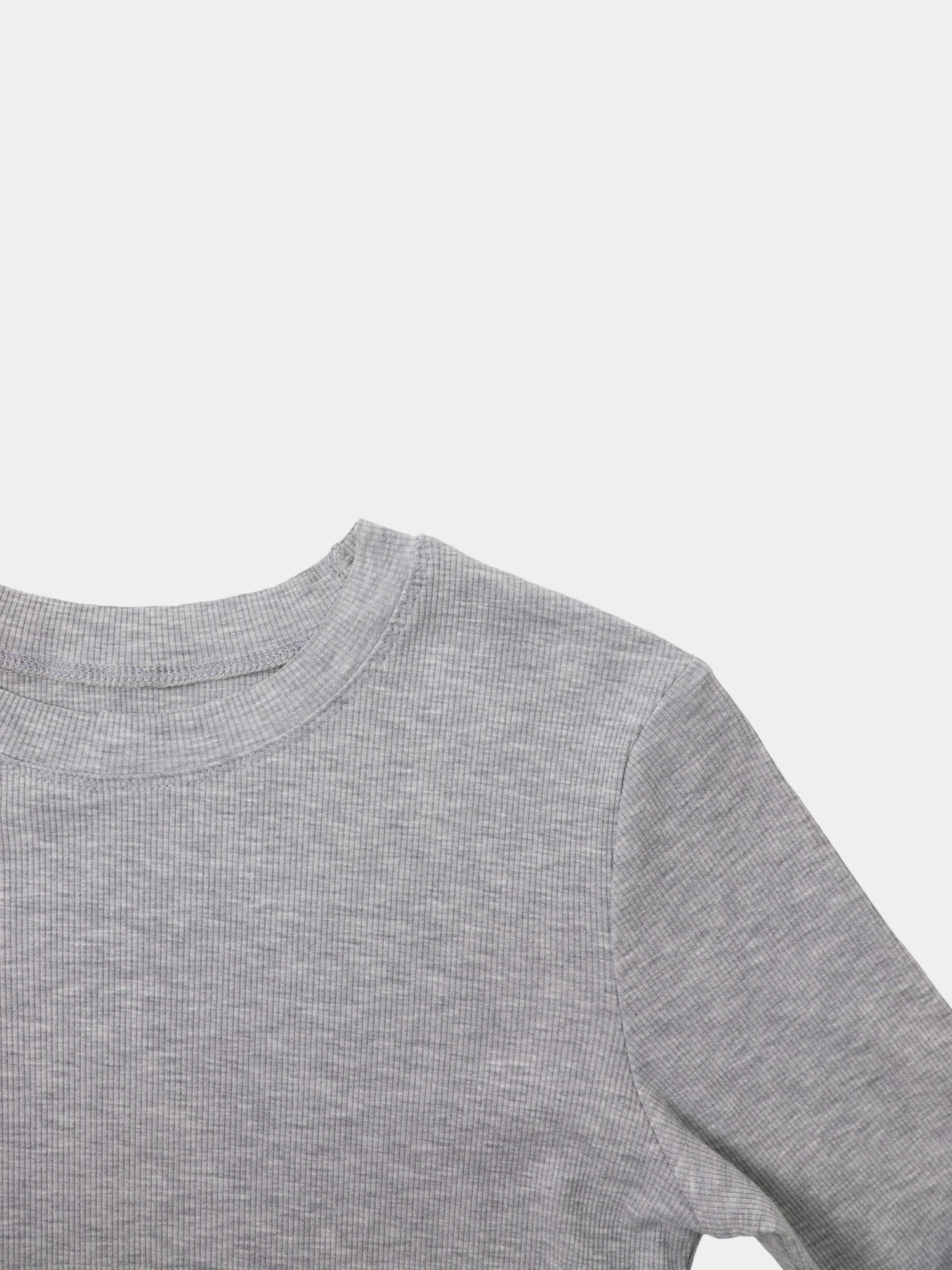 Rounded Hem Ribbed T-Shirt-Heathered Grey