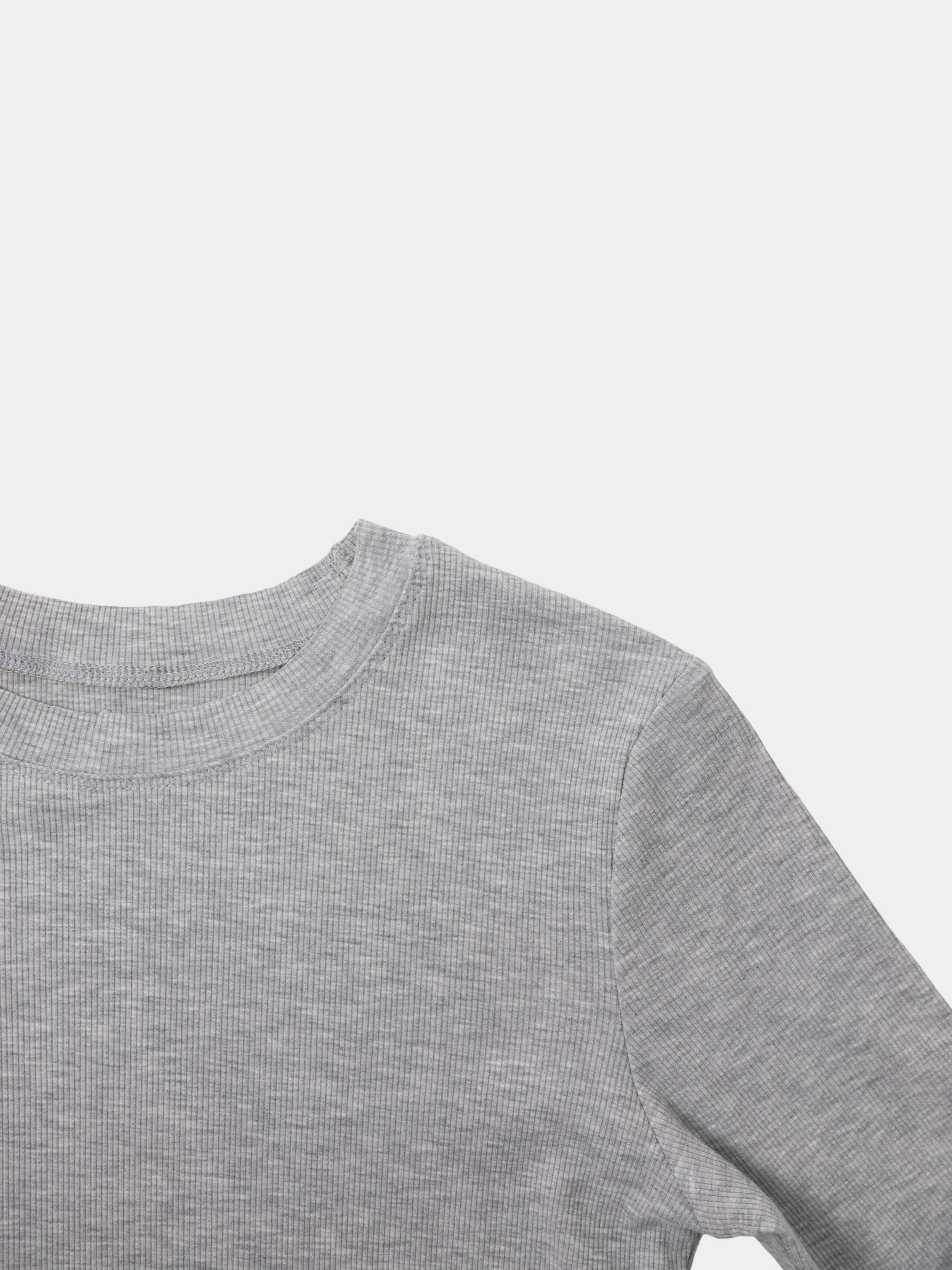 Rounded Hem Ribbed T-Shirt-Heathered Grey