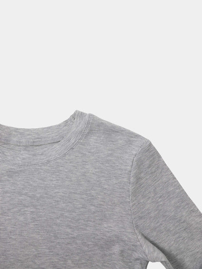Rounded Hem Ribbed T-Shirt-Heathered Grey