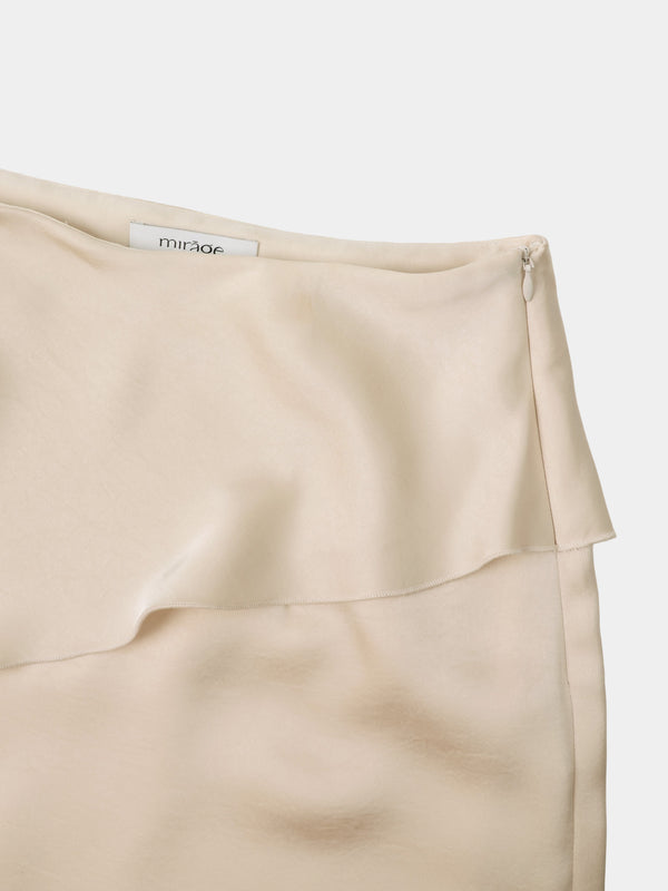 Faux Satin Ruffle Skirt - Cream