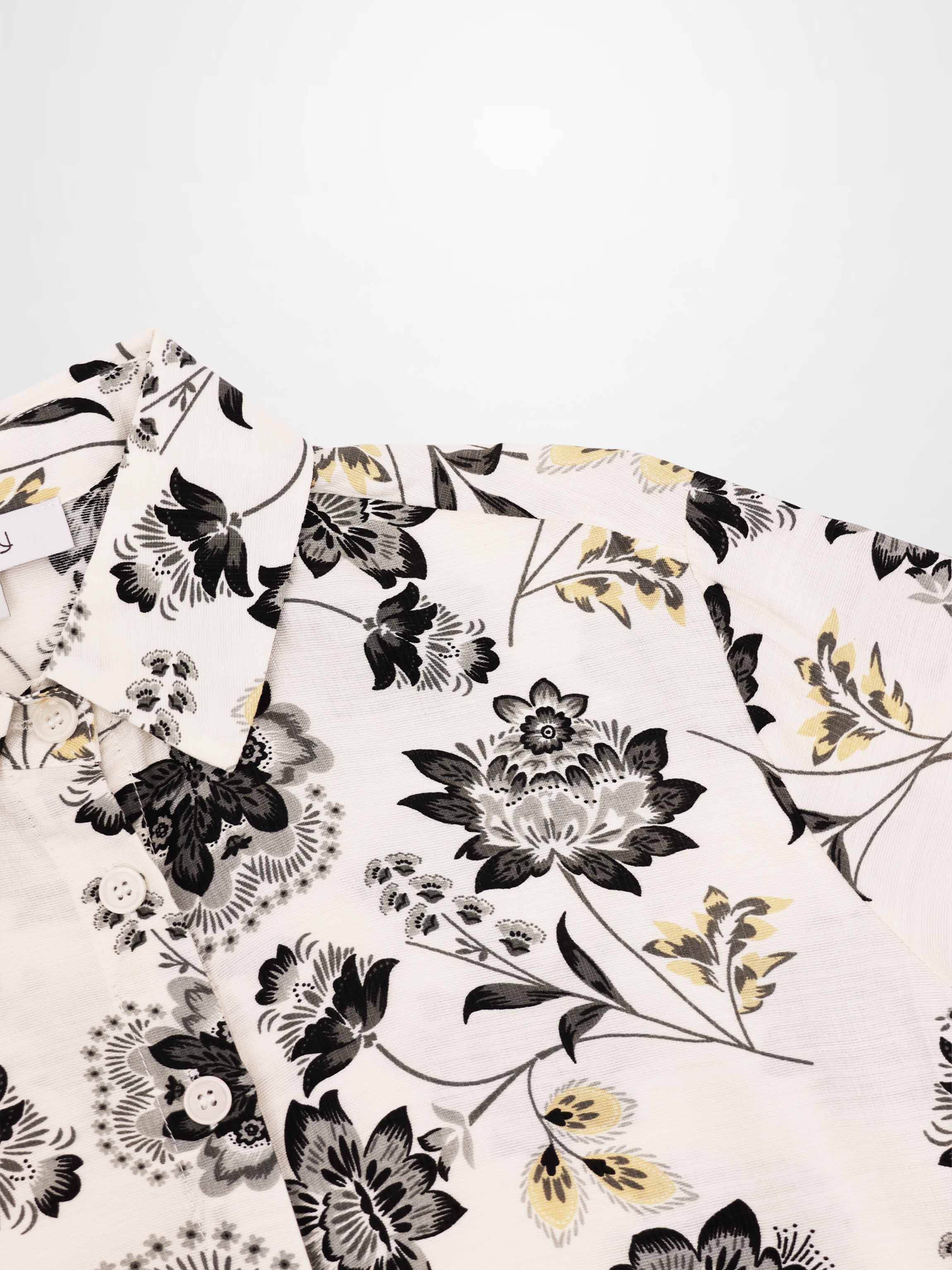 Button Down Collared Blouse-Black/White Floral