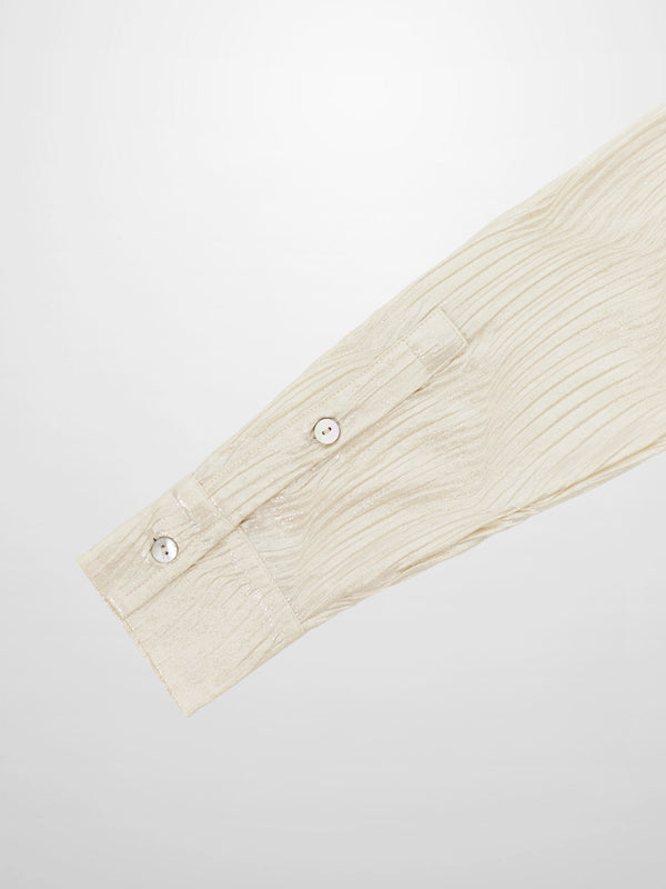 Shimmer Texture Bow Blouse-Cream