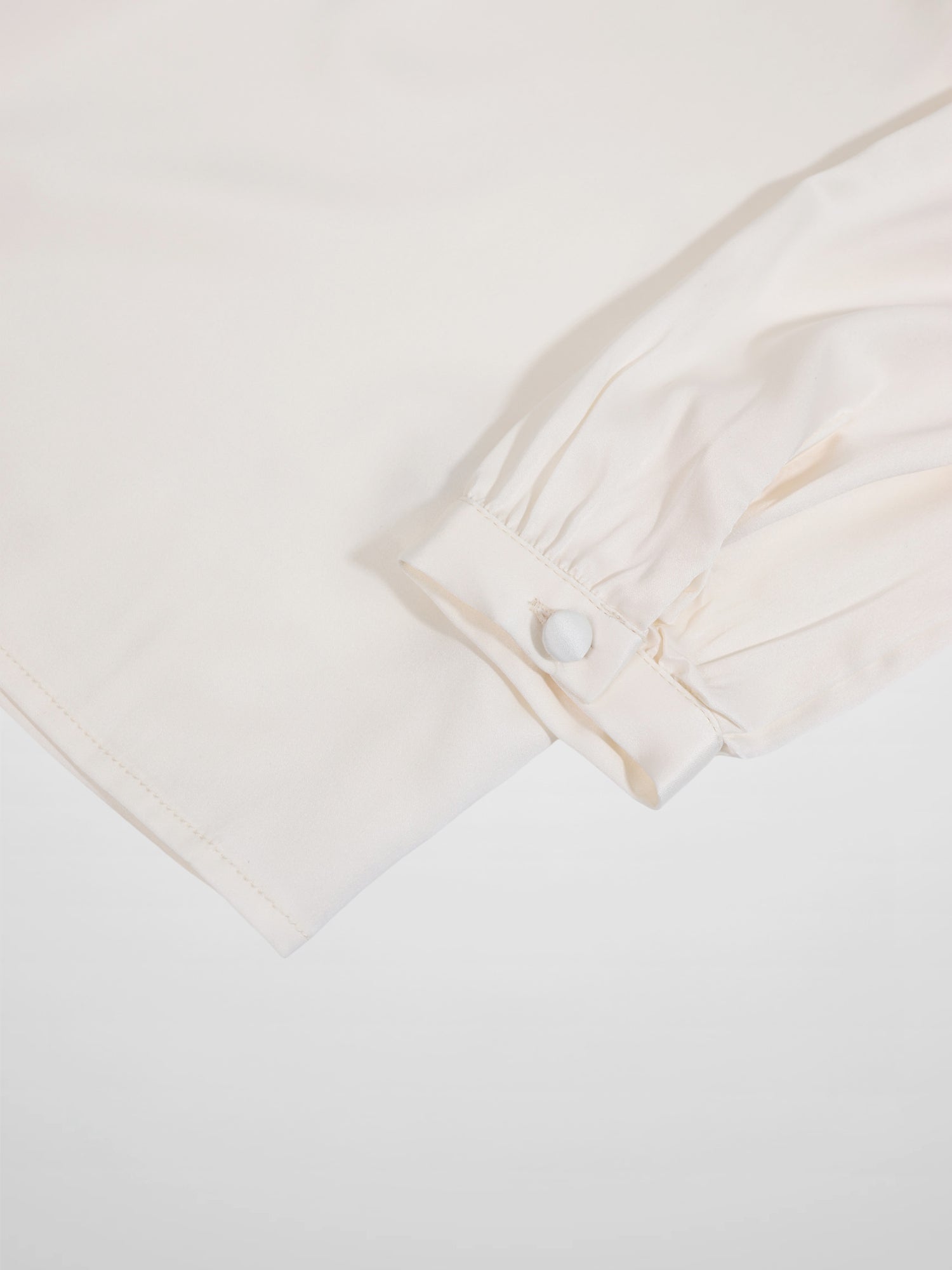 Faux Satin Micro Stitch Blouse-Cream
