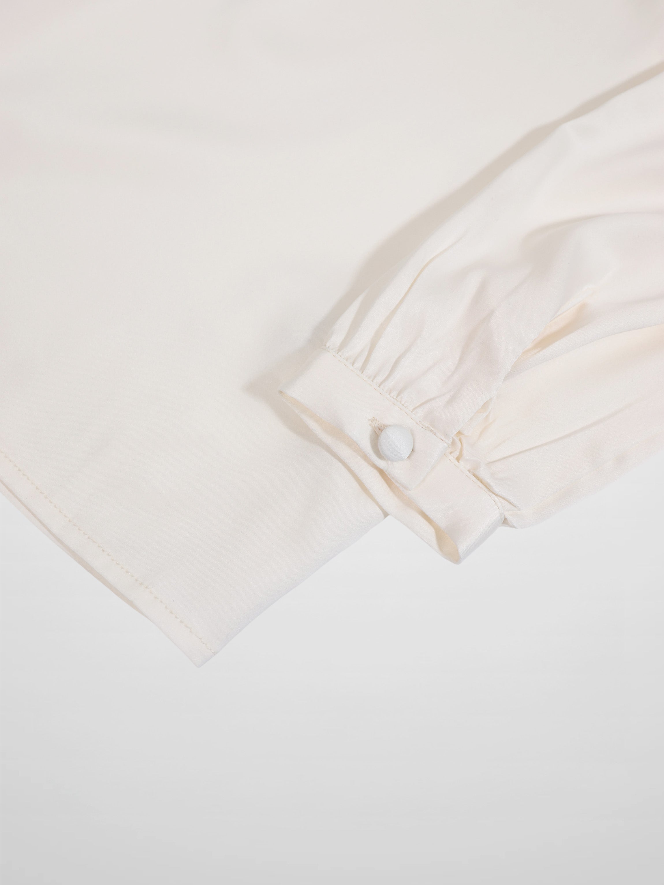 Faux Satin Micro Stitch Blouse-Cream