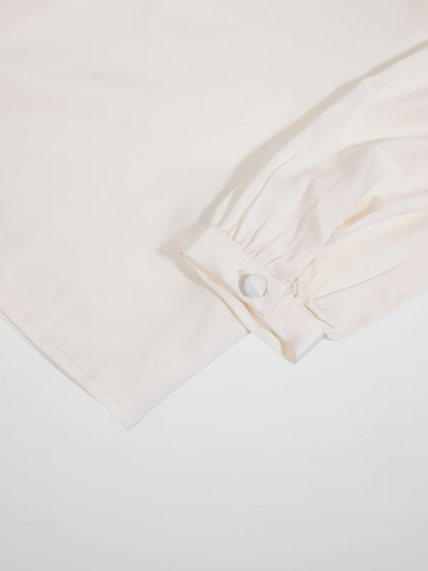 Faux Satin Micro Stitch Blouse-Cream