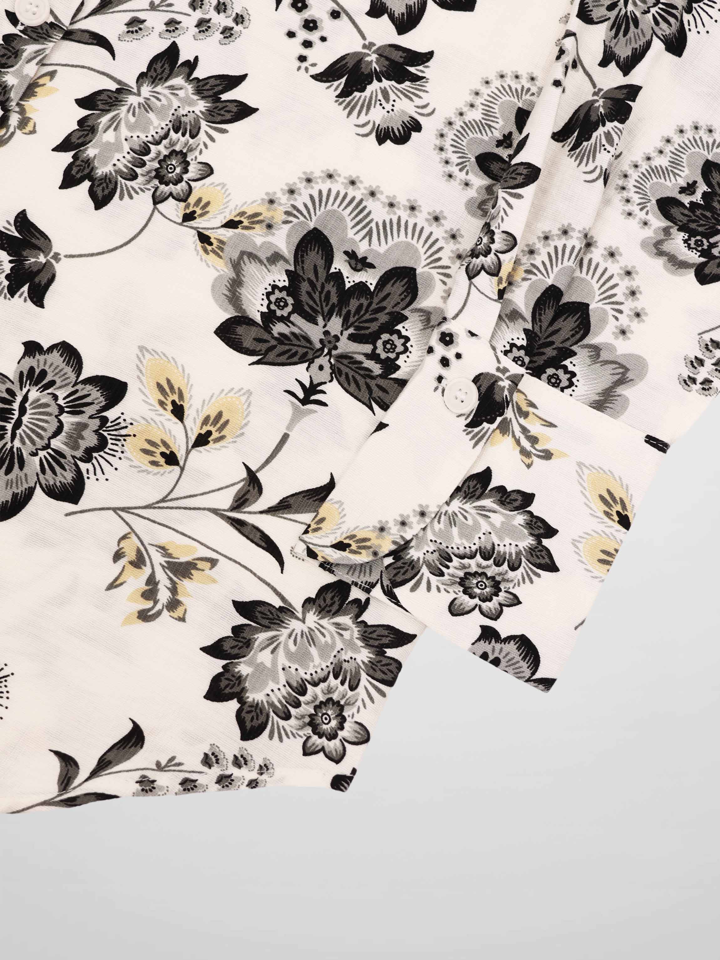 Button Down Collared Blouse-Black/White Floral