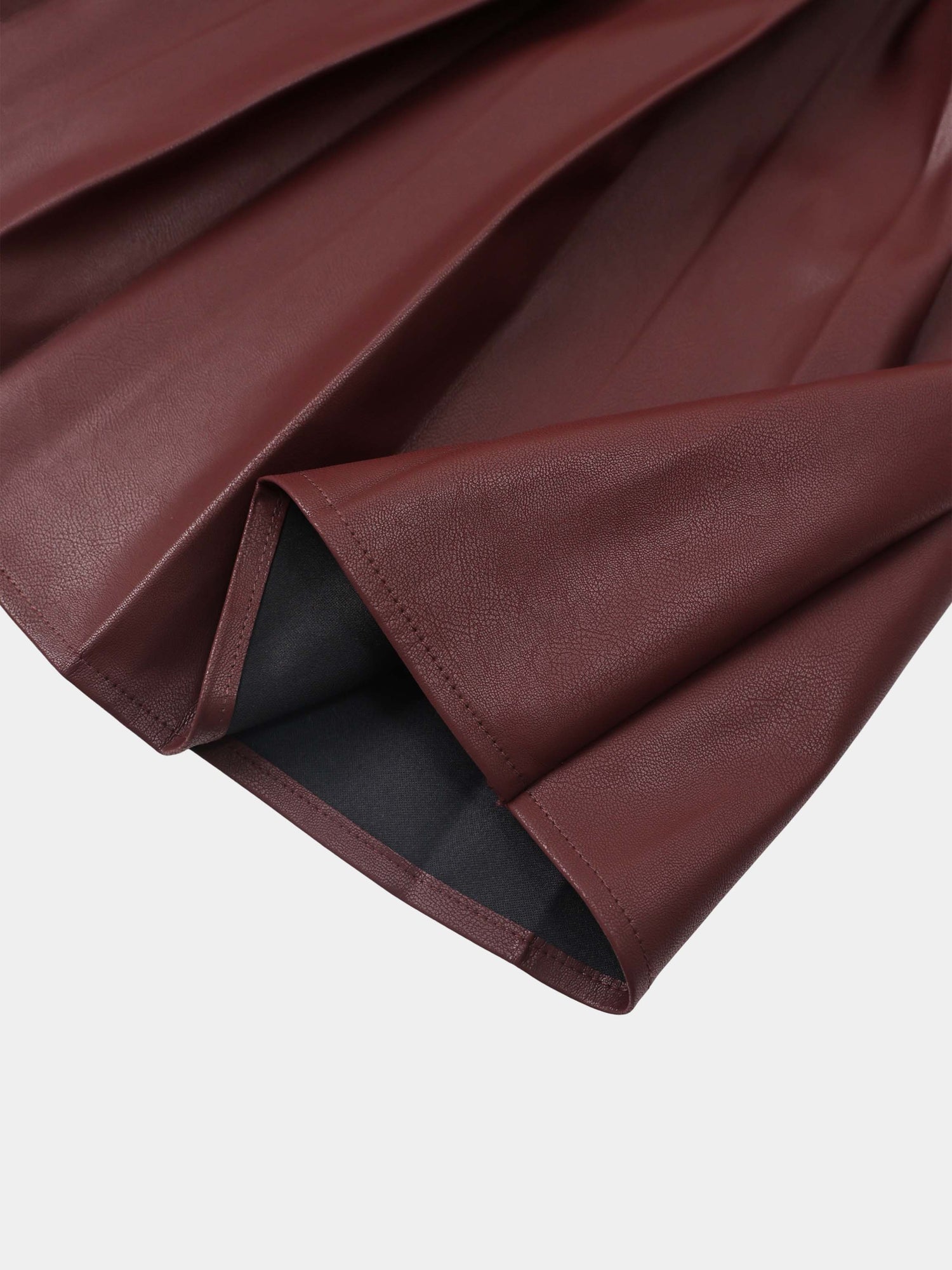 Yoke Faux Leather Pleat Skirt - Burgundy