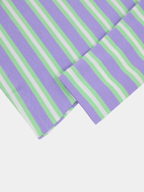 Embroidered Crown Striped Tee-Lavender/Mint/White