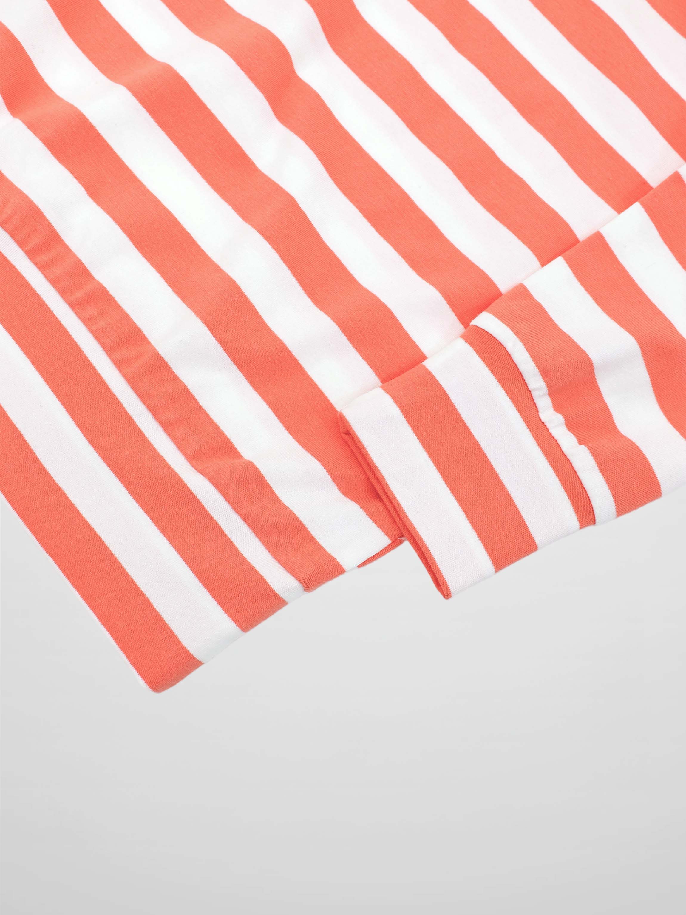 Striped Collar Bomber Tee-Coral/White