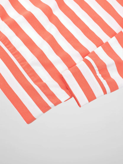 Striped Collar Bomber Tee-Coral/White