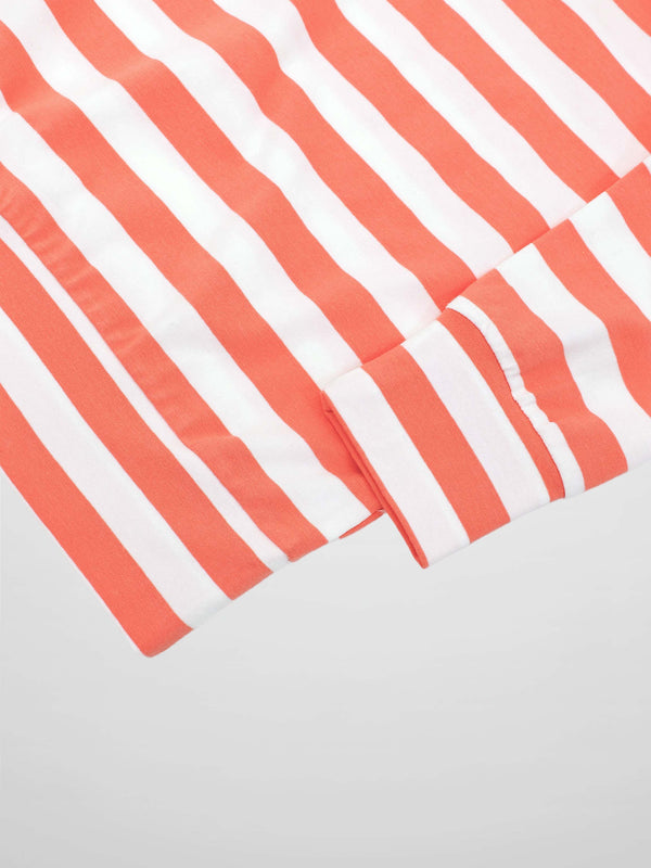 Striped Collar Bomber Tee-Coral/White