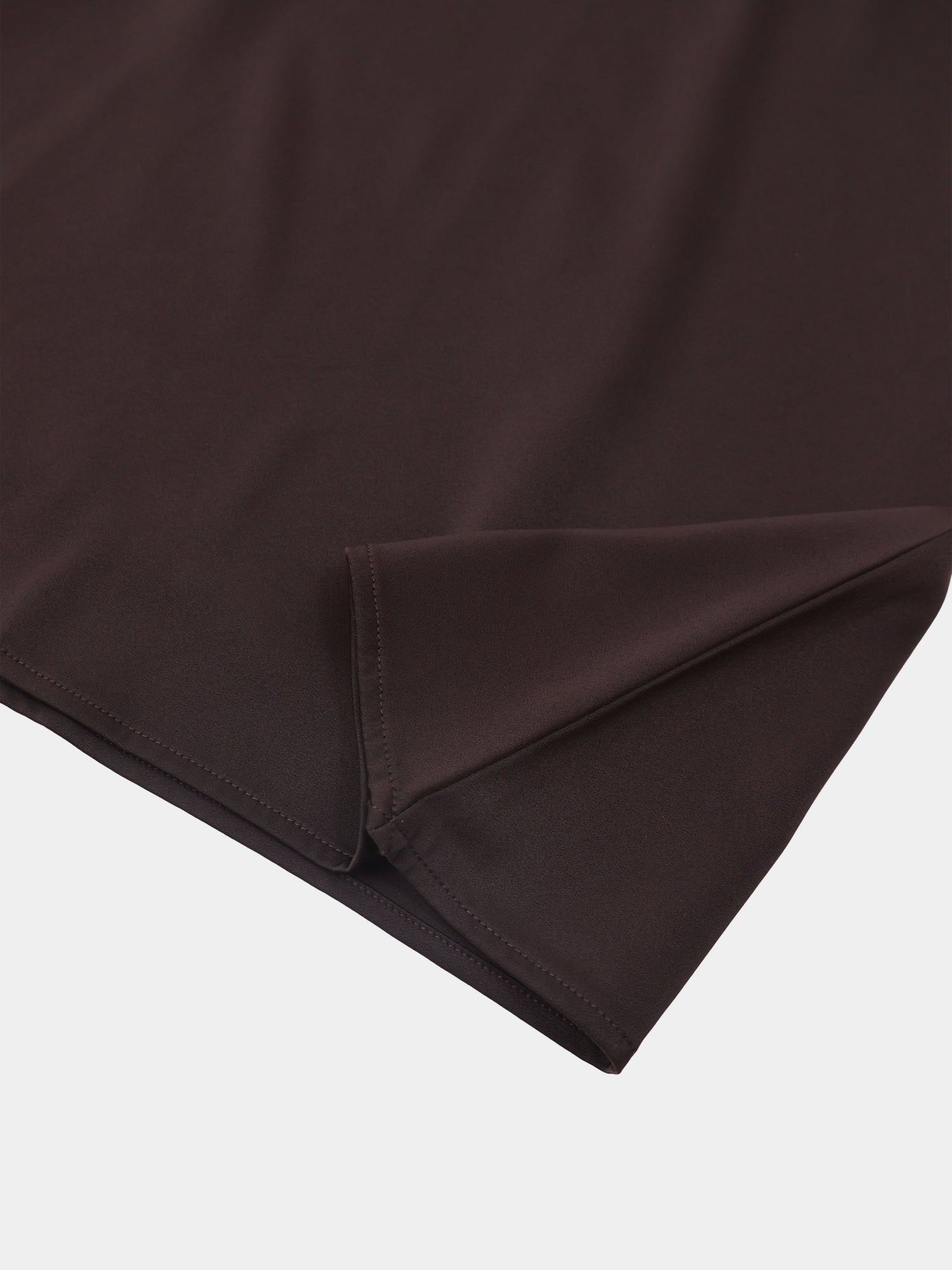 Curved Yoke Faux Satin Skirt - Brown