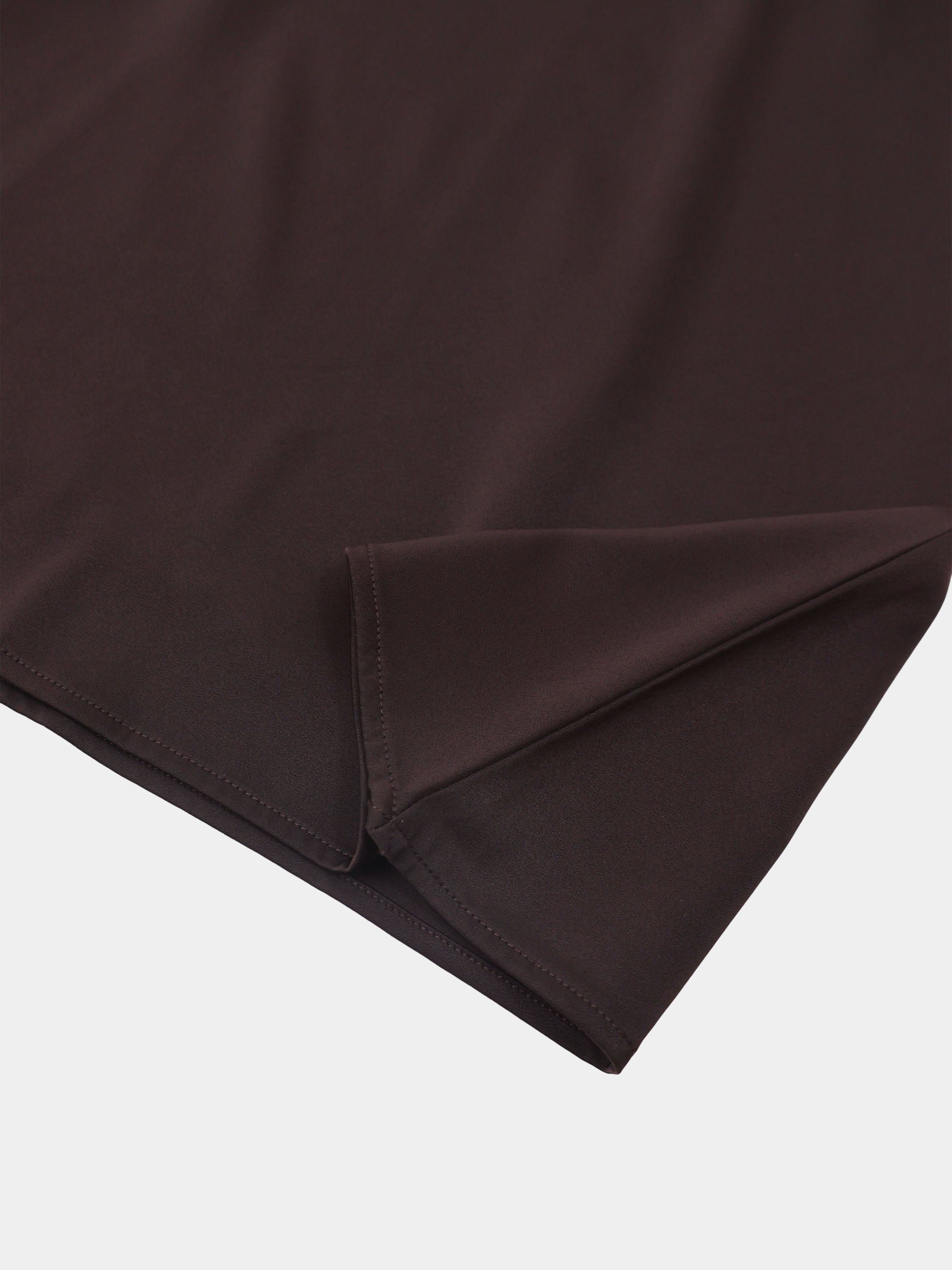 Curved Yoke Faux Satin Skirt - Brown