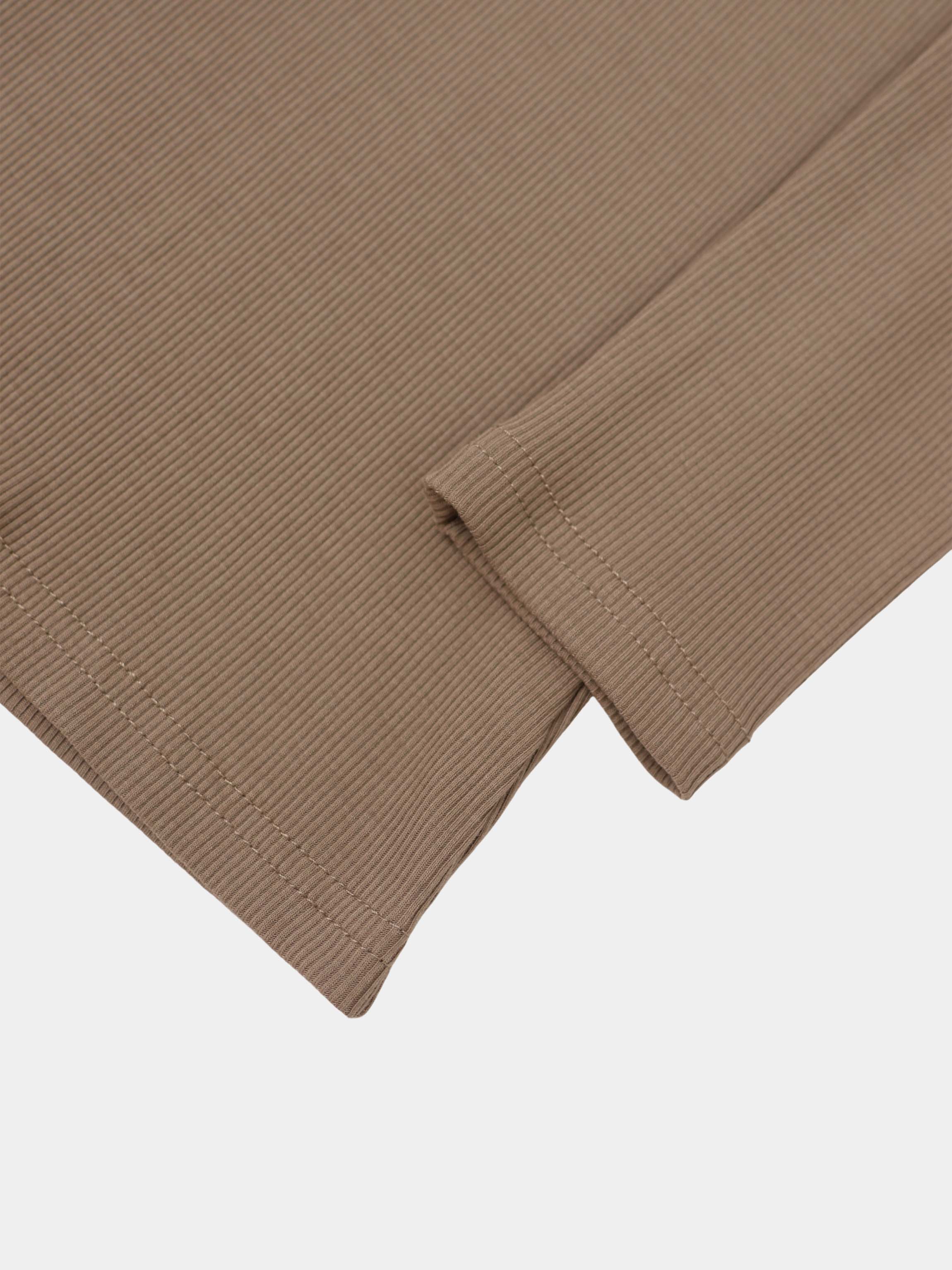 Soft Ribbed High V Tee-Taupe