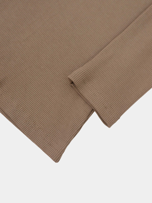 Soft Ribbed High V Tee-Taupe