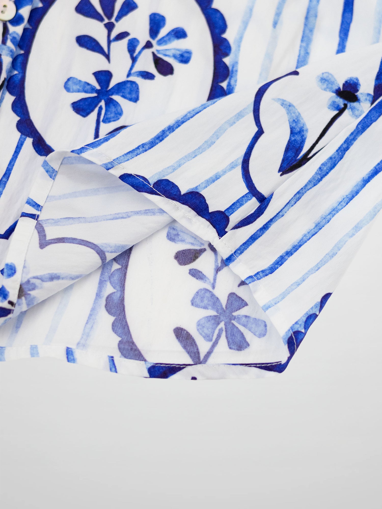 Printed Crinkle Button Down Blouse-Fresh Blue