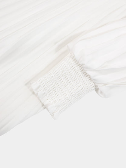 Micro Pleat Dress-White