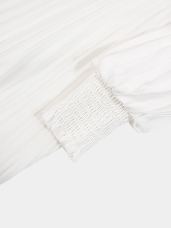 Micro Pleat Dress-White