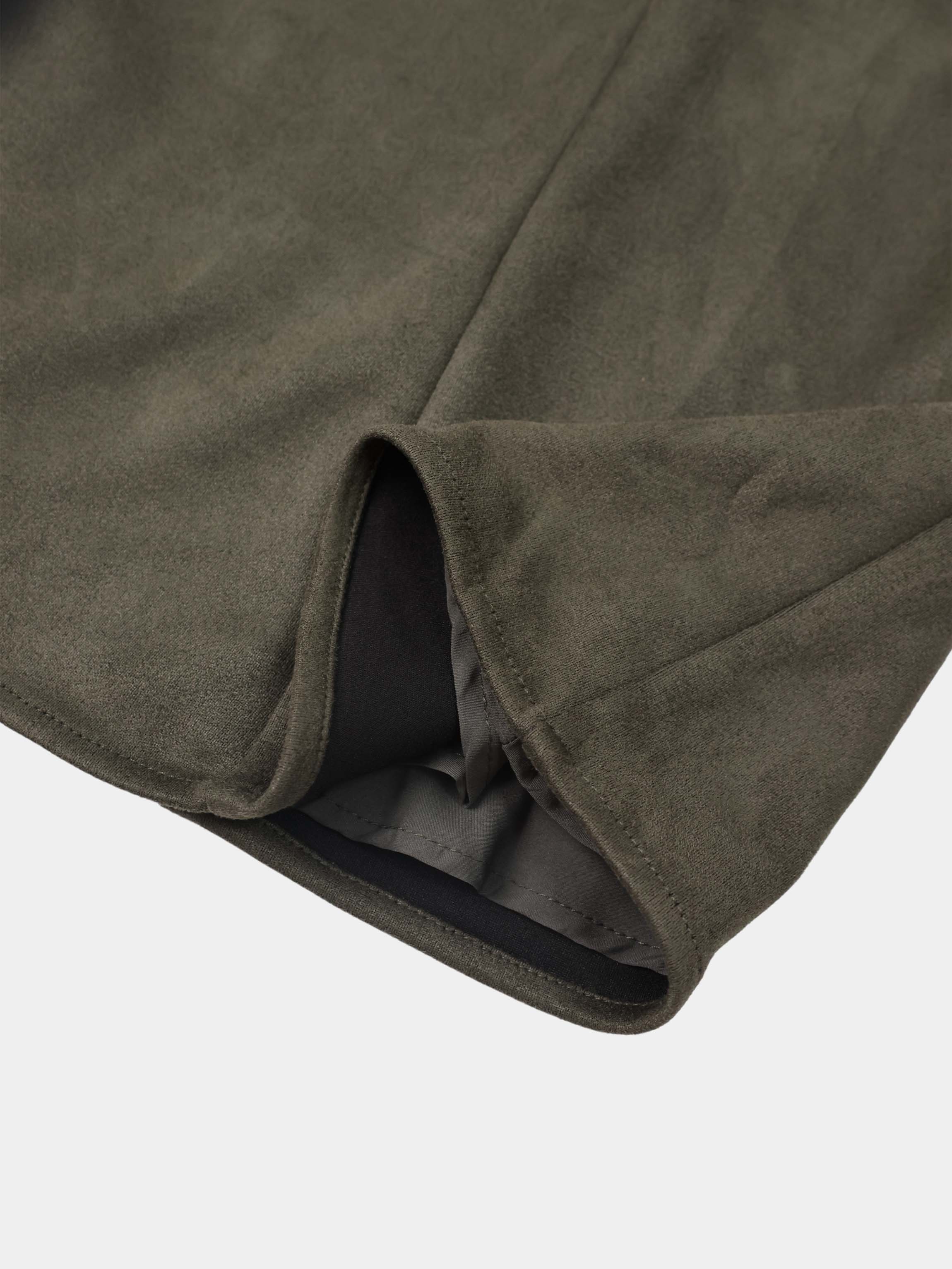 Curved Yoke Faux Suede Skirt - Green