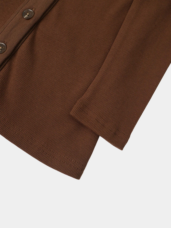 Ribbed Button Down Shirt-Brown